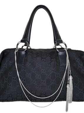 Gucci GG Canvas Mini Boston Bowling Bag Black Canvas Leather Trim Y2K Vintage